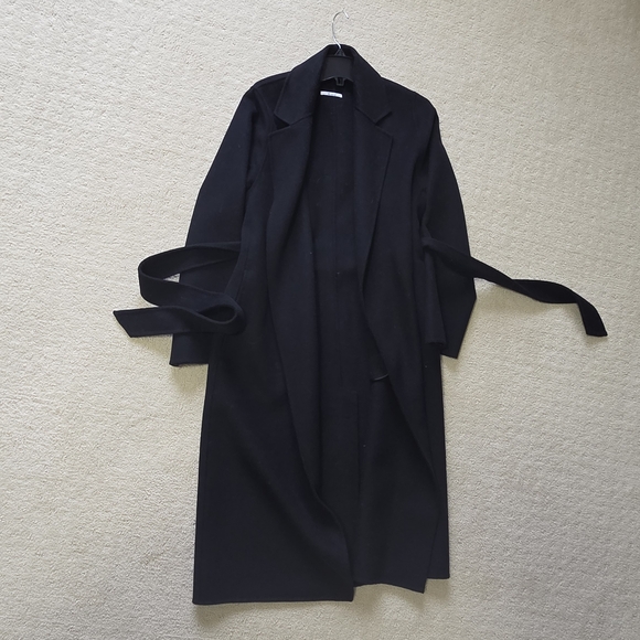 Mango Handmade Wool Blend Black Wrap Coat - Picture 13 of 16